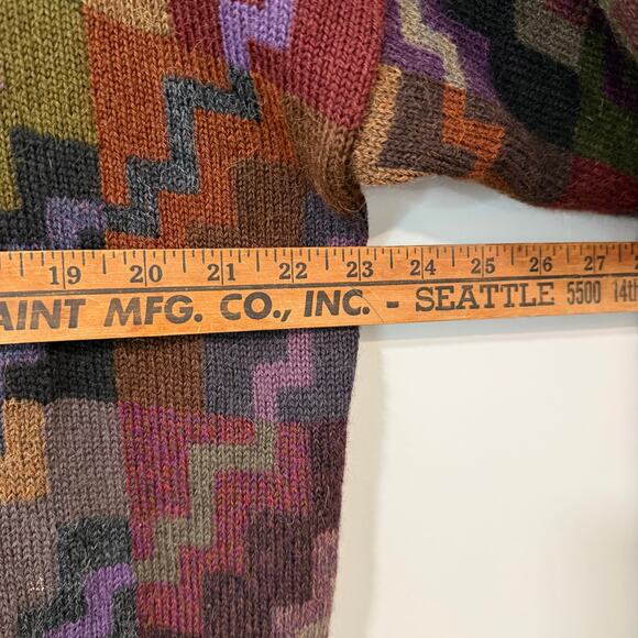 Peruvian Connection Alpaca Grandpa Sweater Colorful Geometric Pattern Crew Large - Picture 4 of 7